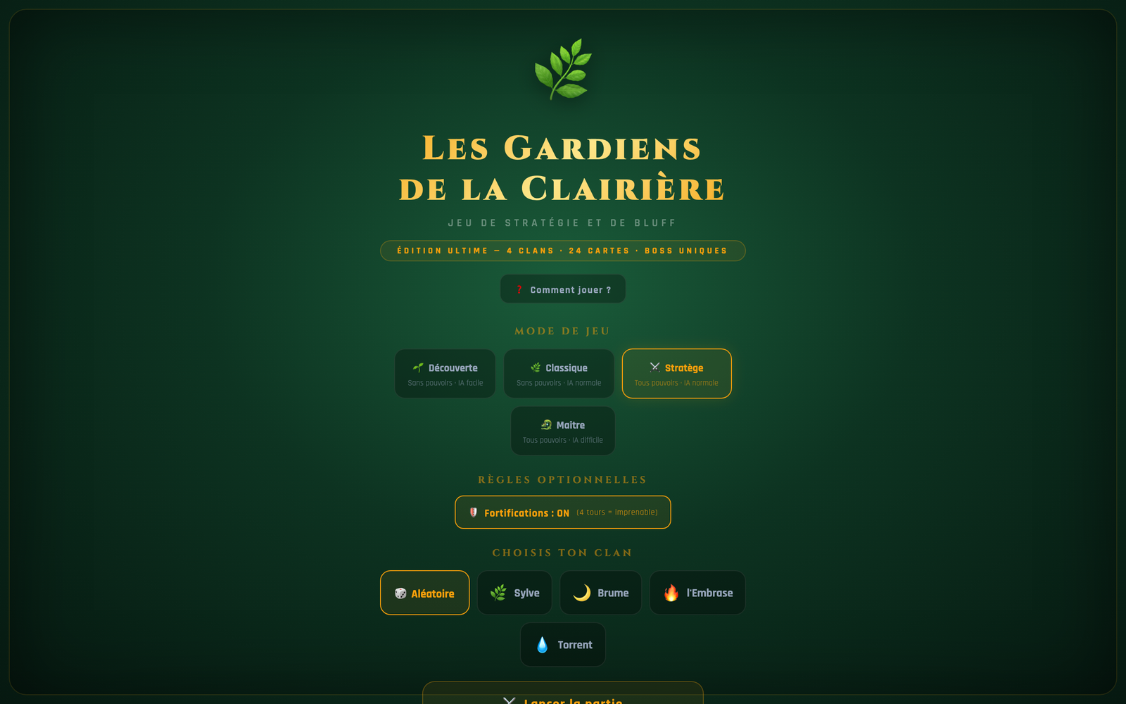 Les Gardiens de la Clairière — capture du menu