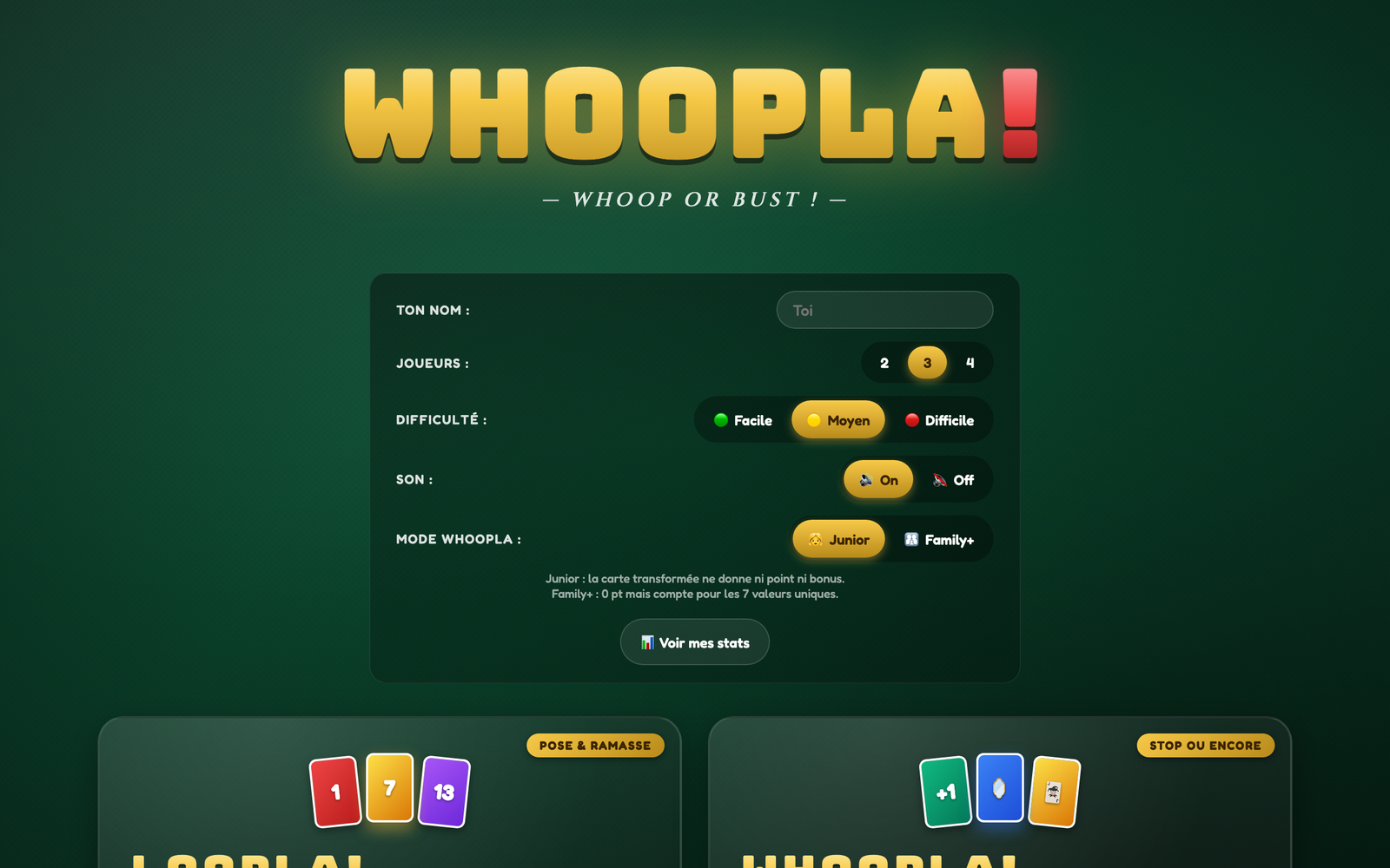 Whoopla! — capture du menu